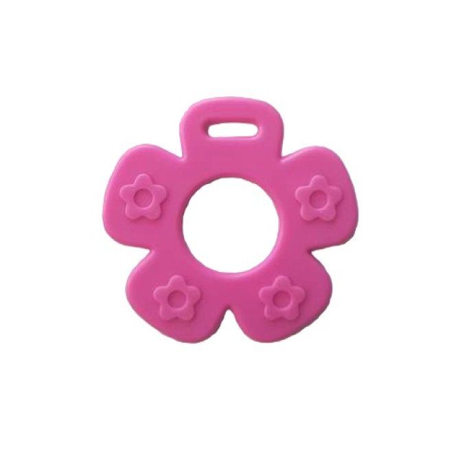 Anneau dentition bébé fleur modèle 2 - Rose fuchsia