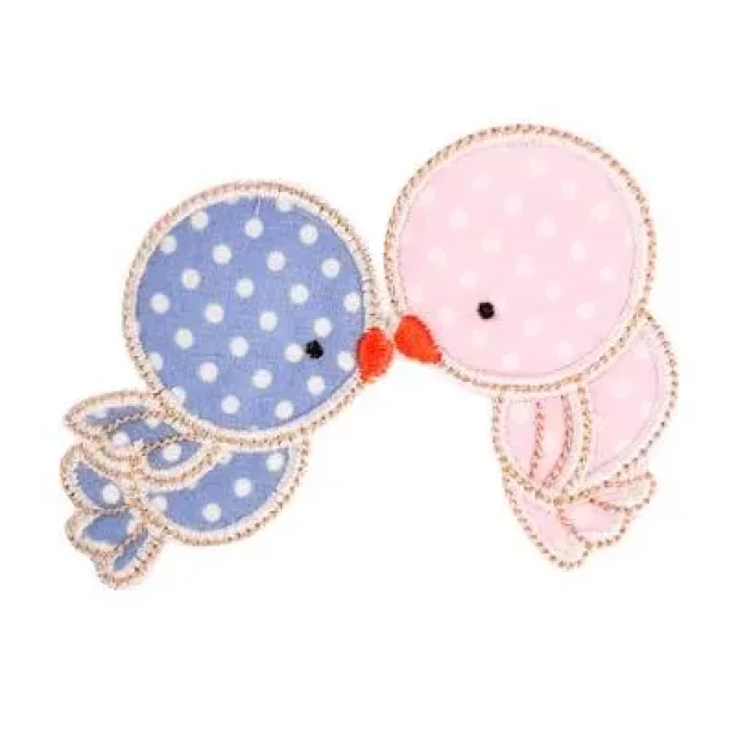 Appliqué broderie coton - Oiseaux amoureux couple