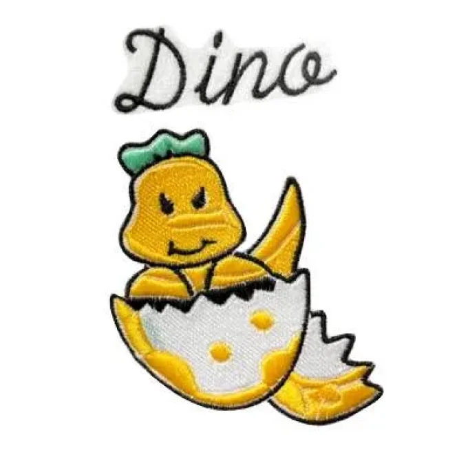 Appliqué broderie fil - Bébé dinosaure jaune et texte "dino"