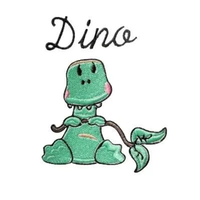 Appliqué broderie fil - Dinosaure vert & Texte "dino" 