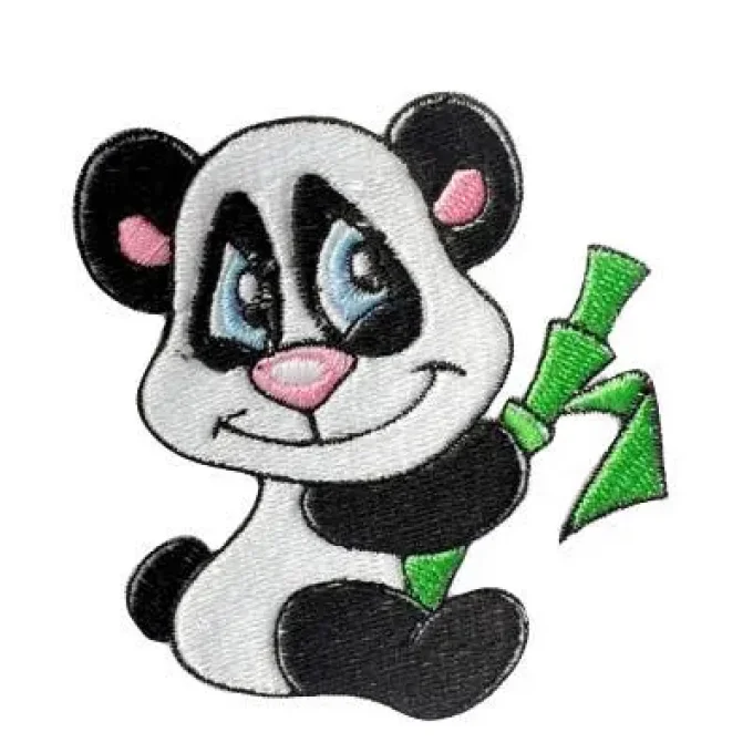 Appliqué broderie fil - Panda qui tient un bambou