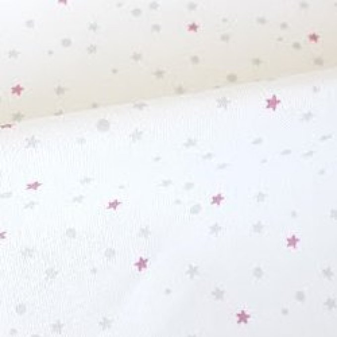 Tissus coton Etoile mini - Rose et gris