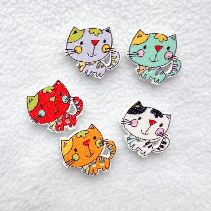 Bouton bois à coudre chat - Lot de 5 - 24 x 22 mm