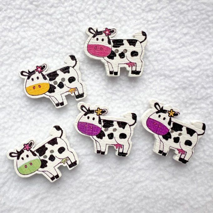 Bouton bois à coudre vache - Lot de 5