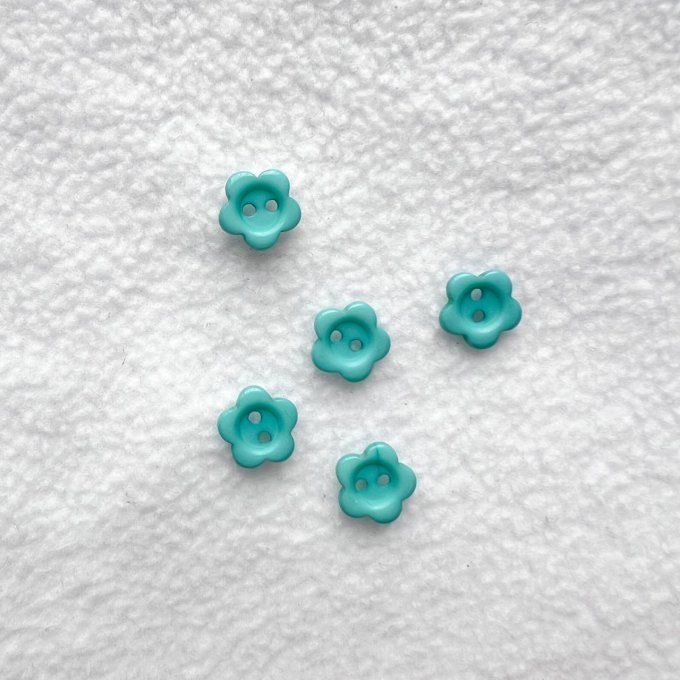 Bouton fleur résine à coudre - Lot de 5 - Turquoise