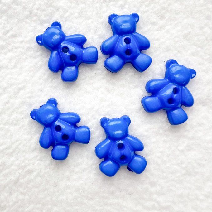 Bouton ourson résine à coudre- Lot de 5 - Bleu foncé