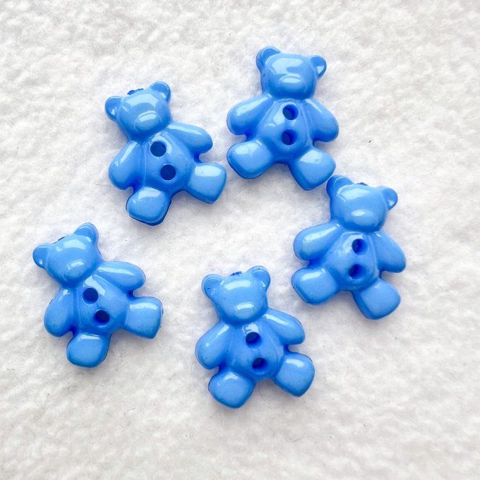 Bouton ourson résine à coudre- Lot de 5 - Bleu