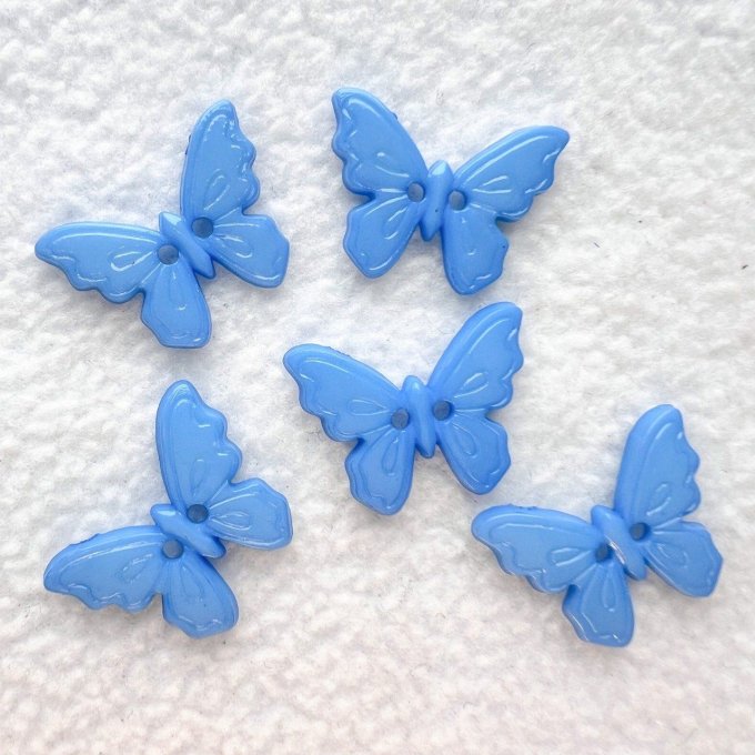 Bouton papillon résine à coudre - Lot de 5 - Bleu