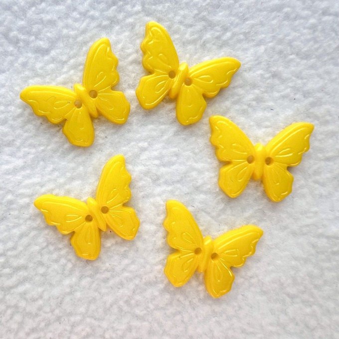 Bouton papillon résine à coudre - Lot de 5 - Jaune