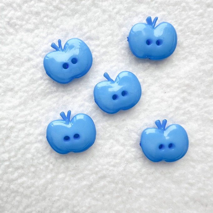 Bouton pomme résine à coudre - Lot de 5 - Bleu