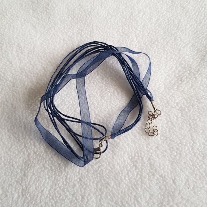 Collier cordon organza 43 cm -Bleu marine