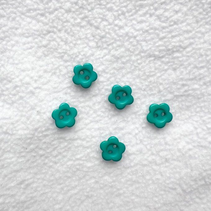 Bouton fleur résine à coudre - Lot de 5 - Turquoise foncé