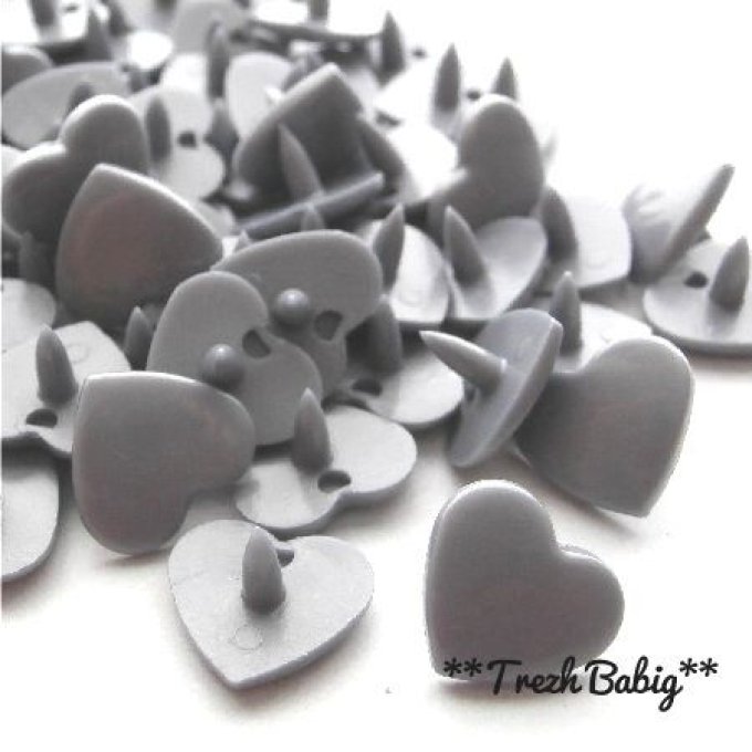 10 Jeux pressions kam coeur  T5 - B13 -Gris argent