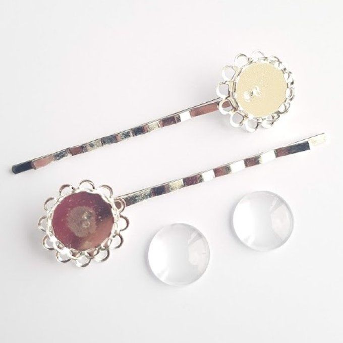 Kit 2 barrettes cabochons 12 mm verre