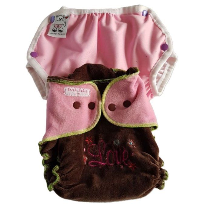 Lot culotte / couche lavable - Rose chocolat broderie papillon