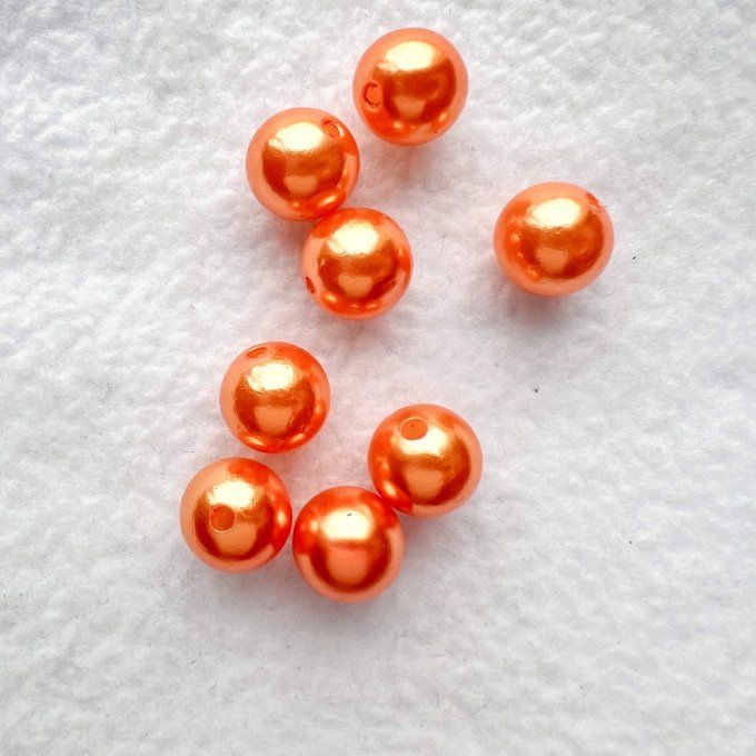 Perle acrylique irisée 10 mm - Lot de 8 - Orange