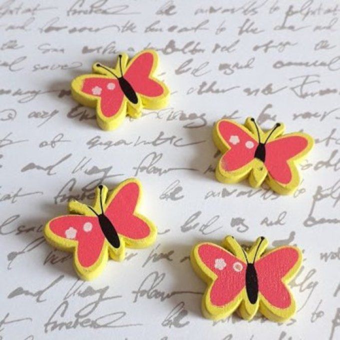 Perle en bois papillon imprimé - Lot de 4