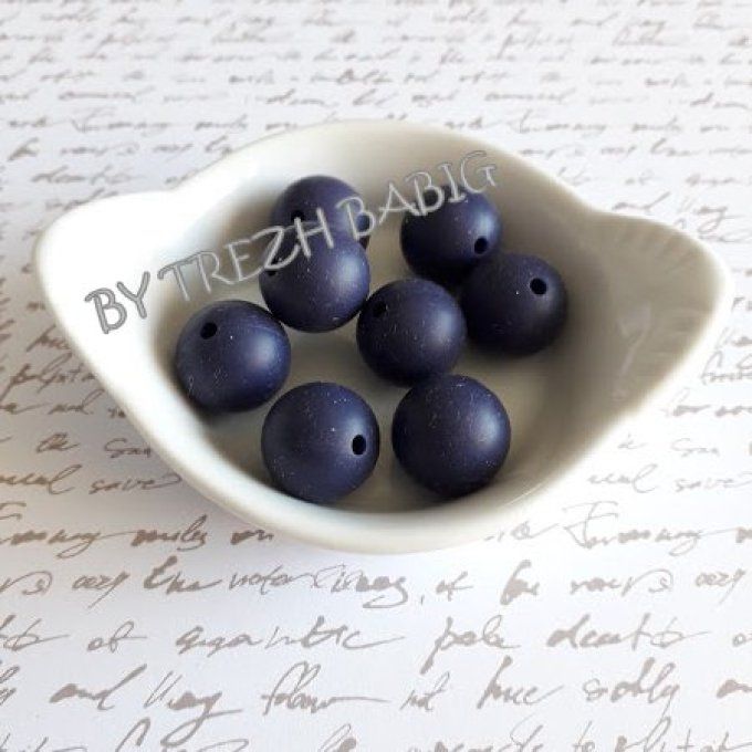 Perle silicone ronde 15 mm - Bleu navy