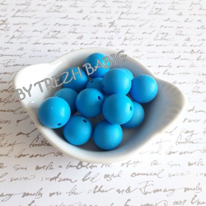 Perle silicone ronde 15 mm - Bleu sky