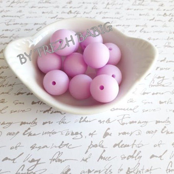 Perle silicone ronde 15 mm - Pastel mauve