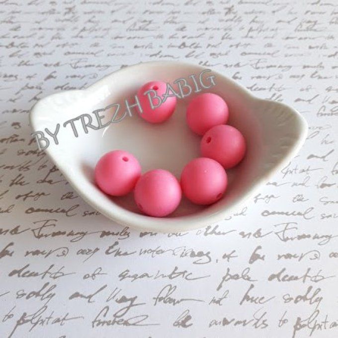 Perle silicone ronde 15 mm - Rose moyen macaroon