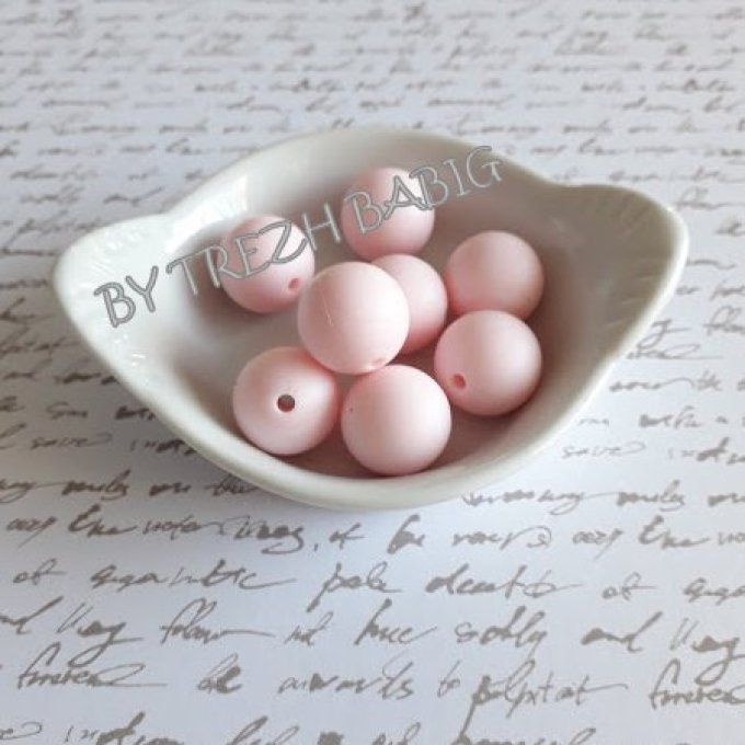 Perle silicone ronde 15 mm - Marbré rose