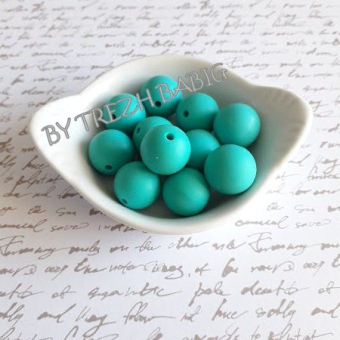 Perle silicone ronde 15 mm - Turquoise teal