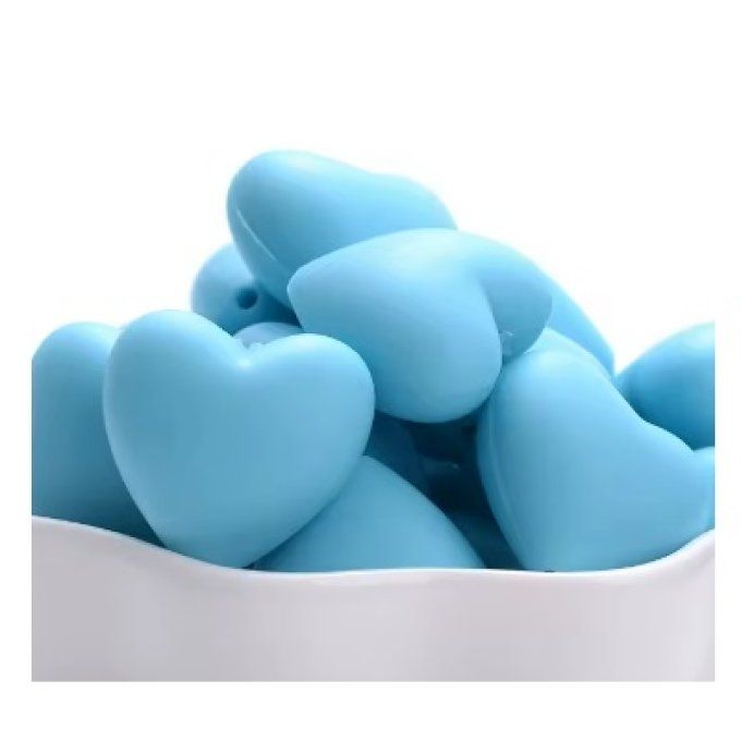 Perle silicone coeur 20 mm -  Bleu moyen