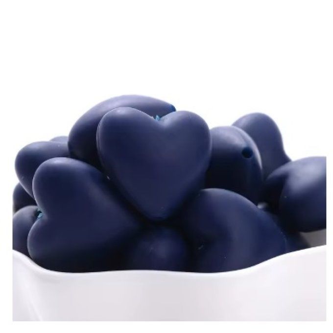 Perle silicone coeur 20 mm -  Bleu navy