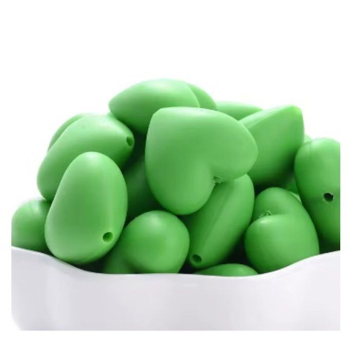 Perle silicone coeur 20 mm - Vert