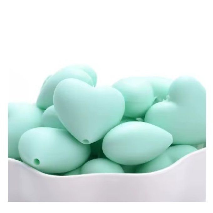 Perle silicone coeur 20 mm - Vert pastel