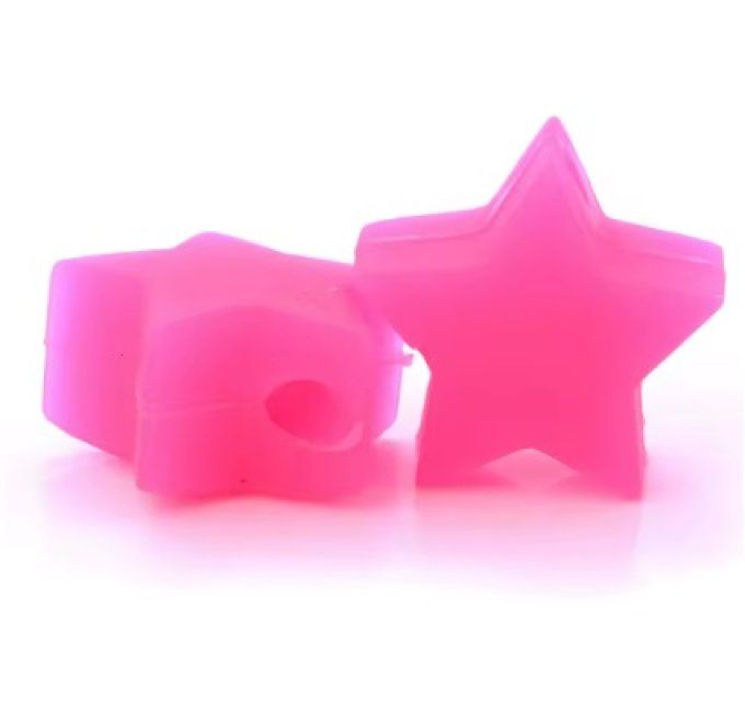 Perle silicone étoile 15 mm unité - Rose fuschia