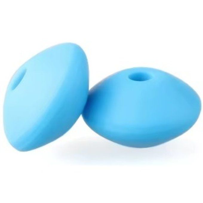 Perle silicone lentille ~ 15 x 7 mm - Bleu aqua