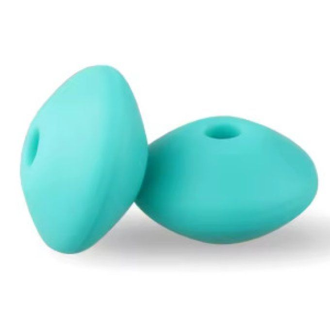 Perle silicone lentille ~ 15 x 7 mm - Turquoise