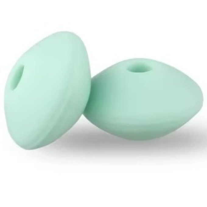 Perle silicone lentille ~ 15 x 7 mm - Vert pastel