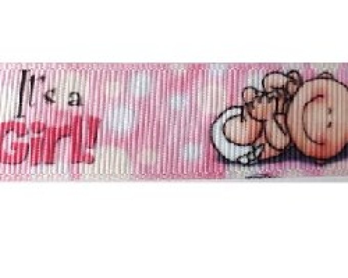 Ruban rose gros grain 22 mm - C'est une fille - It's a girl