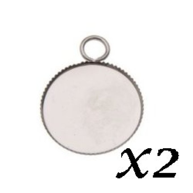 Support pendentif cabochon dentelé 25 mm - Lot de 2