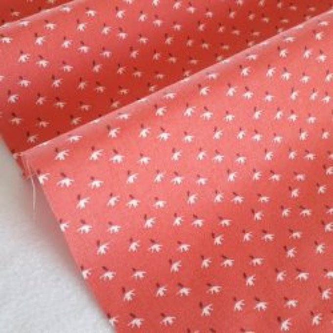 Tissu coton - Cozid petites fleurs corail