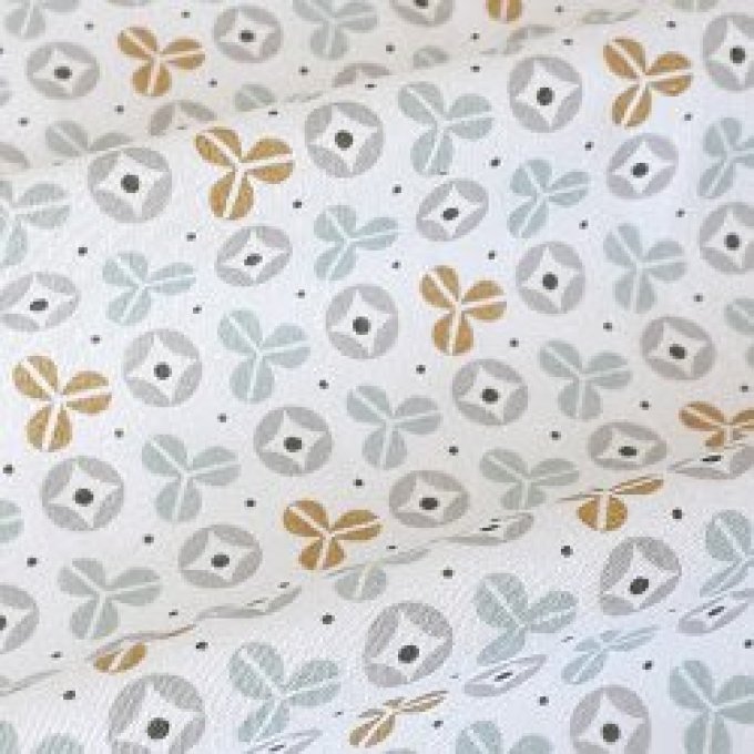 Tissu coton - Fleurs Kebul gris or