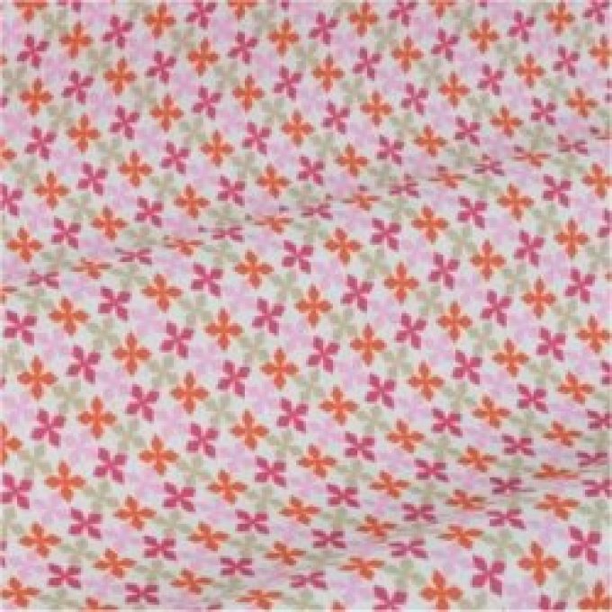 Tissu coton - Fleurs Kebul rose orangé