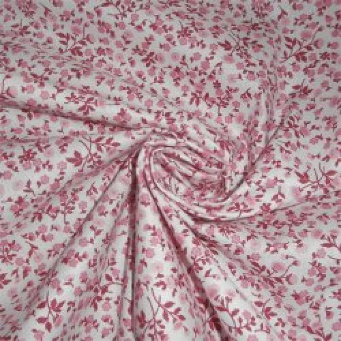 Tissu coton - Fleurs rose