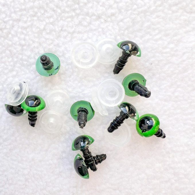 Yeux de sécurité en plastique ~ 9 mm - Lot de 10 - Vert